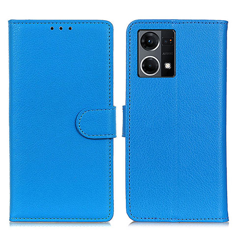 Coque Portefeuille Livre Cuir Etui Clapet A03D pour Oppo Reno7 4G Bleu Ciel