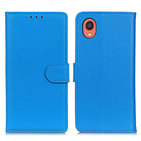 Coque Portefeuille Livre Cuir Etui Clapet A03D pour Samsung Galaxy A22 5G SC-56B Bleu Ciel