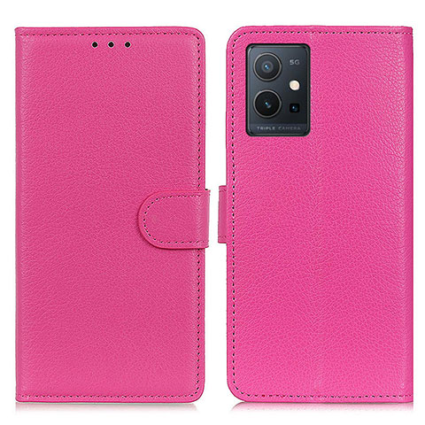 Coque Portefeuille Livre Cuir Etui Clapet A03D pour Vivo iQOO Z6 5G Rose Rouge