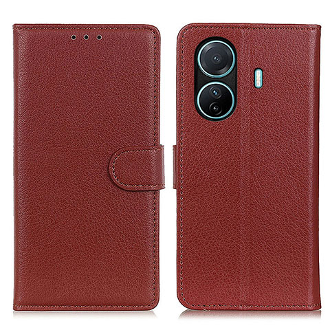 Coque Portefeuille Livre Cuir Etui Clapet A03D pour Vivo iQOO Z6 Pro 5G Marron