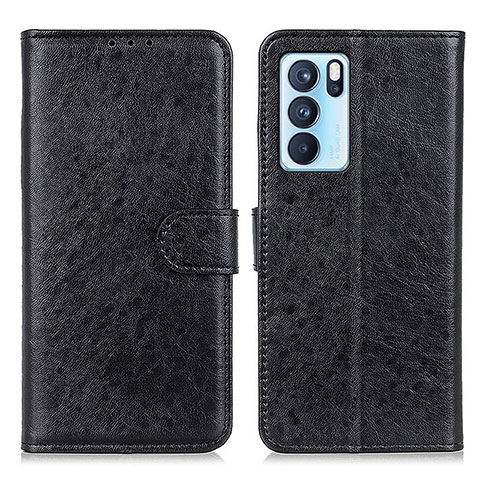 Coque Portefeuille Livre Cuir Etui Clapet A04D pour Oppo Reno6 Pro 5G India Noir