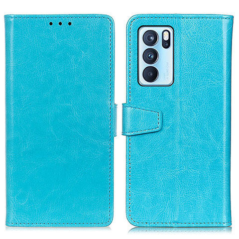 Coque Portefeuille Livre Cuir Etui Clapet A06D pour Oppo Reno6 Pro 5G India Bleu Ciel