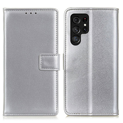 Coque Portefeuille Livre Cuir Etui Clapet A06D pour Samsung Galaxy S22 Ultra 5G Argent