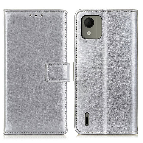 Coque Portefeuille Livre Cuir Etui Clapet A08D pour Nokia C110 Argent