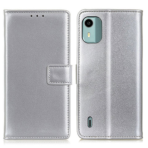 Coque Portefeuille Livre Cuir Etui Clapet A08D pour Nokia C12 Argent