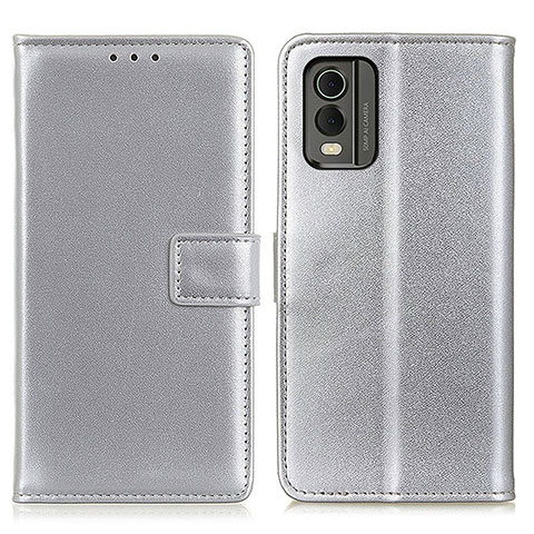 Coque Portefeuille Livre Cuir Etui Clapet A08D pour Nokia C210 Argent