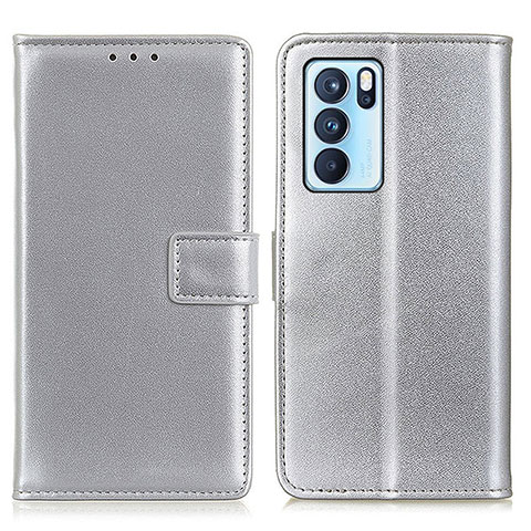 Coque Portefeuille Livre Cuir Etui Clapet A08D pour Oppo Reno6 Pro 5G India Argent