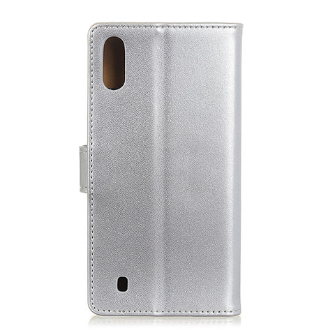 Coque Portefeuille Livre Cuir Etui Clapet A08D pour Samsung Galaxy M01 Argent