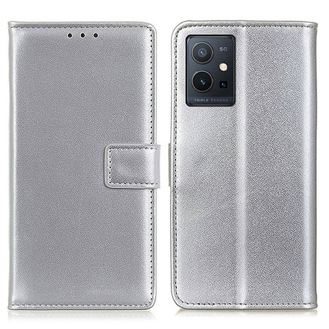 Coque Portefeuille Livre Cuir Etui Clapet A08D pour Vivo T1 5G India Argent