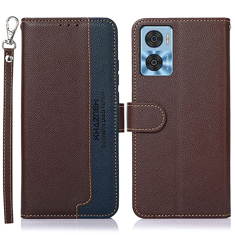 Coque Portefeuille Livre Cuir Etui Clapet A09D pour Motorola Moto E22 Marron