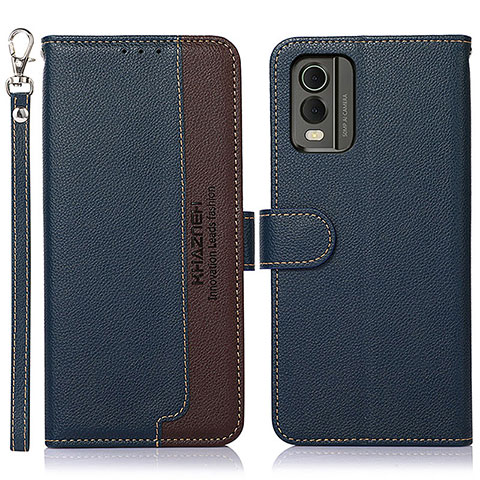 Coque Portefeuille Livre Cuir Etui Clapet A09D pour Nokia C32 Bleu