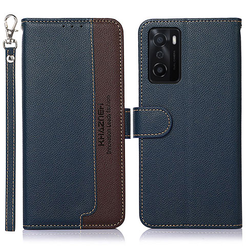 Coque Portefeuille Livre Cuir Etui Clapet A09D pour Oppo A55S 5G Bleu