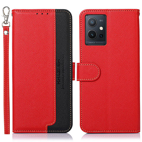 Coque Portefeuille Livre Cuir Etui Clapet A09D pour Vivo T1 5G India Rouge