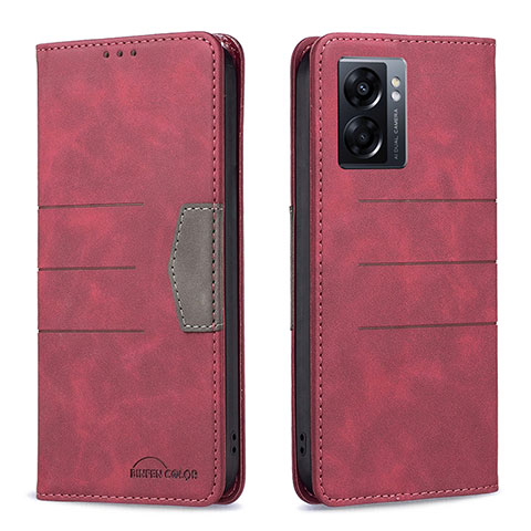 Coque Portefeuille Livre Cuir Etui Clapet B01F pour Oppo A57 5G Rouge