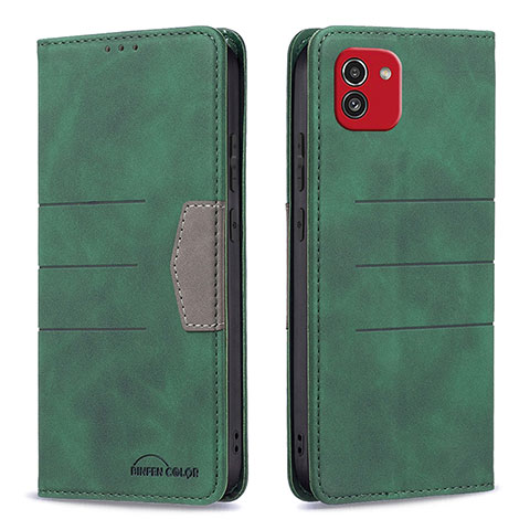 Coque Portefeuille Livre Cuir Etui Clapet B01F pour Samsung Galaxy A03 Vert