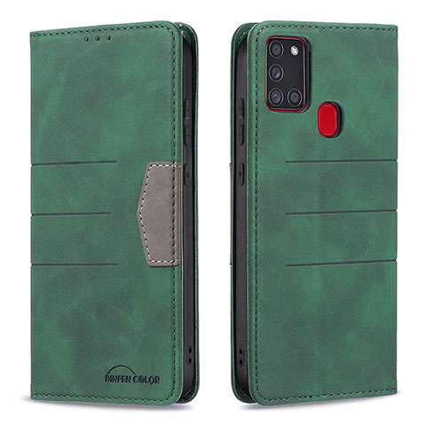 Coque Portefeuille Livre Cuir Etui Clapet B01F pour Samsung Galaxy A21s Vert