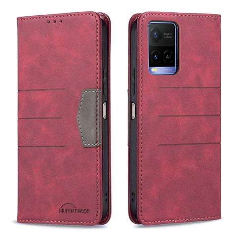 Coque Portefeuille Livre Cuir Etui Clapet B01F pour Vivo Y21e Rouge