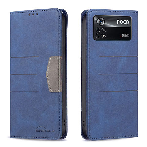 Coque Portefeuille Livre Cuir Etui Clapet B01F pour Xiaomi Poco X4 Pro 5G Bleu