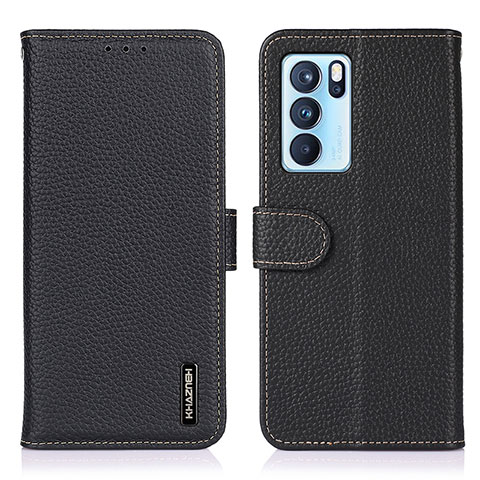 Coque Portefeuille Livre Cuir Etui Clapet B01H pour Oppo Reno6 Pro 5G India Noir