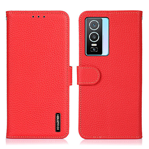 Coque Portefeuille Livre Cuir Etui Clapet B01H pour Vivo Y76s 5G Rouge