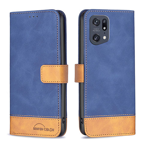 Coque Portefeuille Livre Cuir Etui Clapet B02F pour Oppo Find X5 Pro 5G Bleu