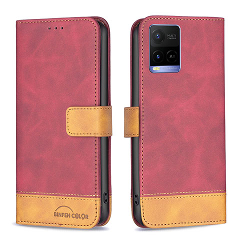 Coque Portefeuille Livre Cuir Etui Clapet B02F pour Vivo Y21 Rouge