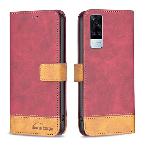 Coque Portefeuille Livre Cuir Etui Clapet B02F pour Vivo Y31 (2021) Rouge