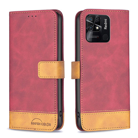 Coque Portefeuille Livre Cuir Etui Clapet B02F pour Xiaomi Redmi 10 India Rouge