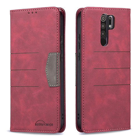 Coque Portefeuille Livre Cuir Etui Clapet B02F pour Xiaomi Redmi 9 Prime India Rouge