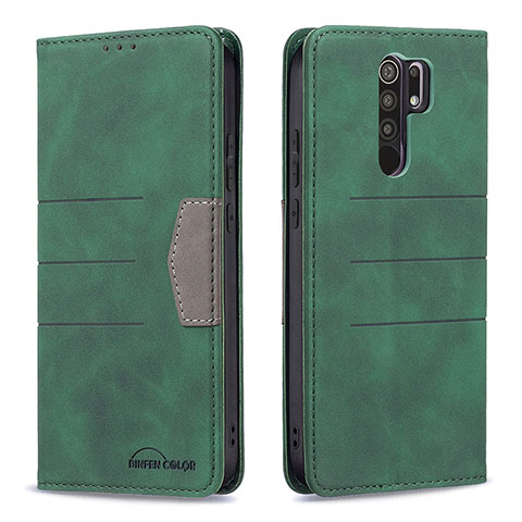 Coque Portefeuille Livre Cuir Etui Clapet B02F pour Xiaomi Redmi 9 Prime India Vert