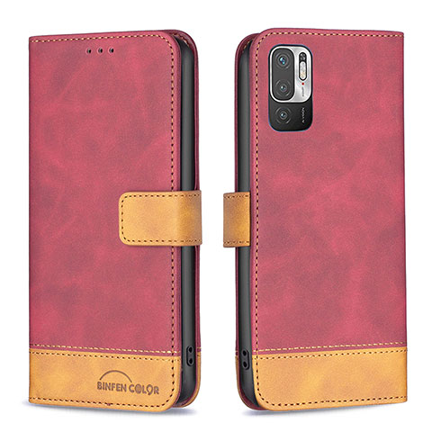 Coque Portefeuille Livre Cuir Etui Clapet B02F pour Xiaomi Redmi Note 10T 5G Rouge