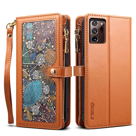 Coque Portefeuille Livre Cuir Etui Clapet B02S pour Samsung Galaxy Note 20 Ultra 5G Marron