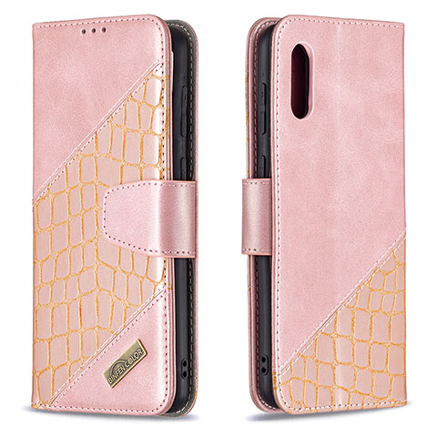 Coque Portefeuille Livre Cuir Etui Clapet B03F pour Samsung Galaxy A02 Or Rose