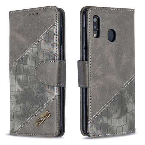 Coque Portefeuille Livre Cuir Etui Clapet B03F pour Samsung Galaxy A20 Gris Fonce