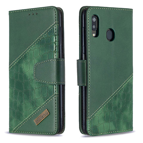 Coque Portefeuille Livre Cuir Etui Clapet B03F pour Samsung Galaxy A20 Vert