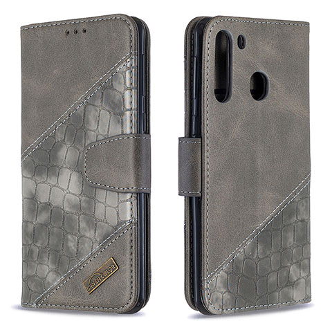 Coque Portefeuille Livre Cuir Etui Clapet B03F pour Samsung Galaxy A21 Gris Fonce