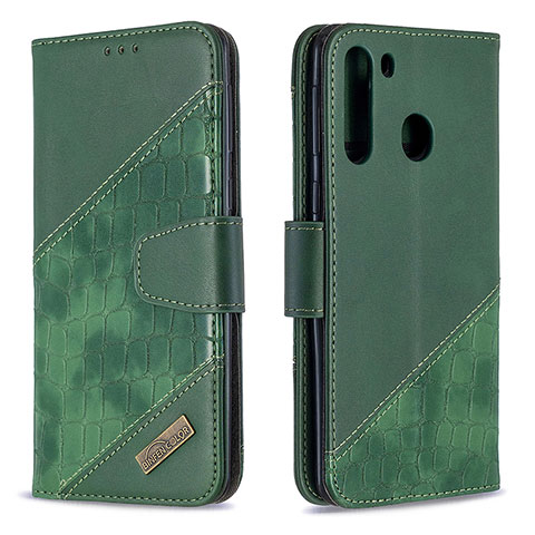 Coque Portefeuille Livre Cuir Etui Clapet B03F pour Samsung Galaxy A21 Vert