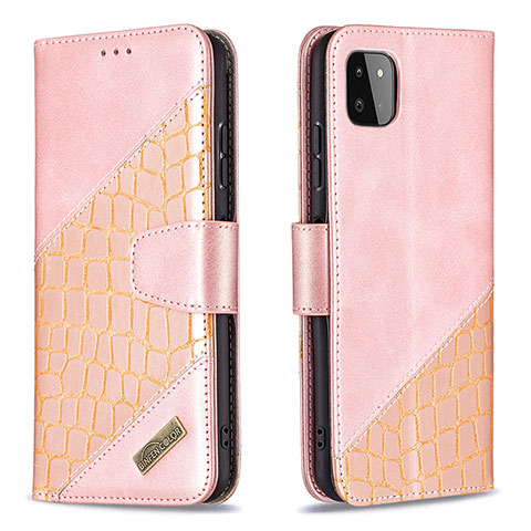 Coque Portefeuille Livre Cuir Etui Clapet B03F pour Samsung Galaxy A22 5G Or Rose