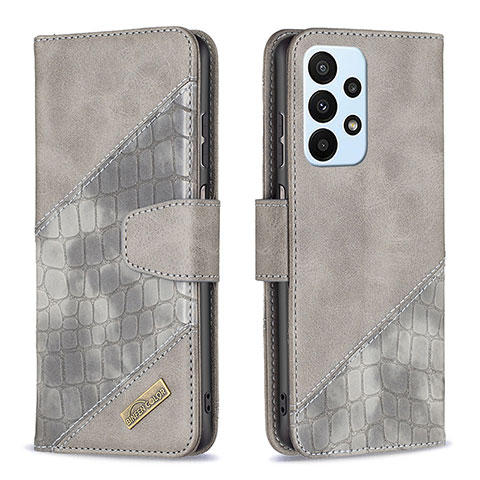 Coque Portefeuille Livre Cuir Etui Clapet B03F pour Samsung Galaxy A23 5G Gris Fonce