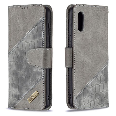 Coque Portefeuille Livre Cuir Etui Clapet B03F pour Samsung Galaxy M02 Gris Fonce