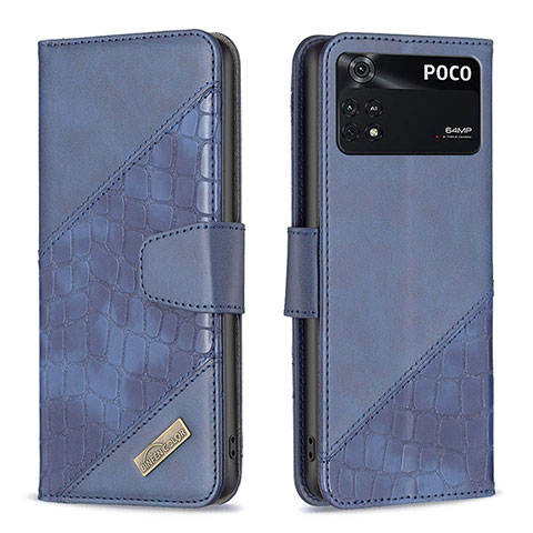 Coque Portefeuille Livre Cuir Etui Clapet B03F pour Xiaomi Poco M4 Pro 4G Bleu