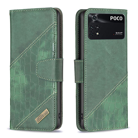 Coque Portefeuille Livre Cuir Etui Clapet B03F pour Xiaomi Poco M4 Pro 4G Vert