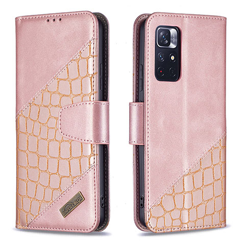 Coque Portefeuille Livre Cuir Etui Clapet B03F pour Xiaomi Poco M4 Pro 5G Or Rose