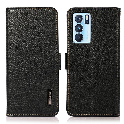 Coque Portefeuille Livre Cuir Etui Clapet B03H pour Oppo Reno6 Pro 5G India Noir