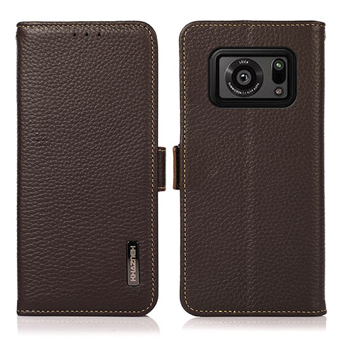 Coque Portefeuille Livre Cuir Etui Clapet B03H pour Sharp Aquos R6 Marron