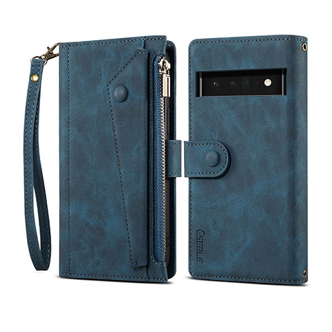 Coque Portefeuille Livre Cuir Etui Clapet B03S pour Google Pixel 6 Pro 5G Bleu