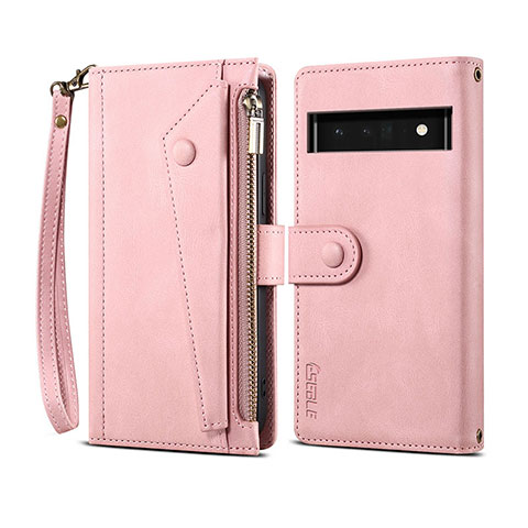 Coque Portefeuille Livre Cuir Etui Clapet B03S pour Google Pixel 6 Pro 5G Or Rose