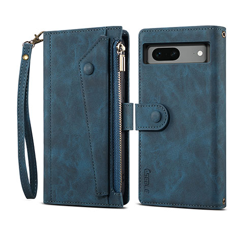 Coque Portefeuille Livre Cuir Etui Clapet B03S pour Google Pixel 7 5G Bleu