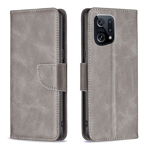 Coque Portefeuille Livre Cuir Etui Clapet B04F pour Oppo Find X5 5G Gris