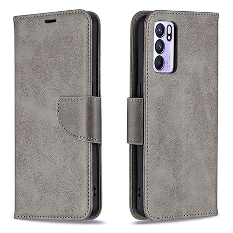 Coque Portefeuille Livre Cuir Etui Clapet B04F pour Oppo Reno6 5G Gris